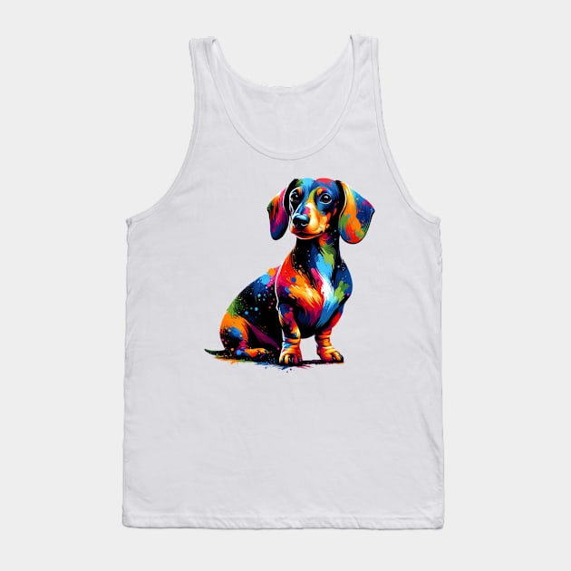 Dachshund Captured in Vivid Splash Color Art Tank Top by ArtRUs